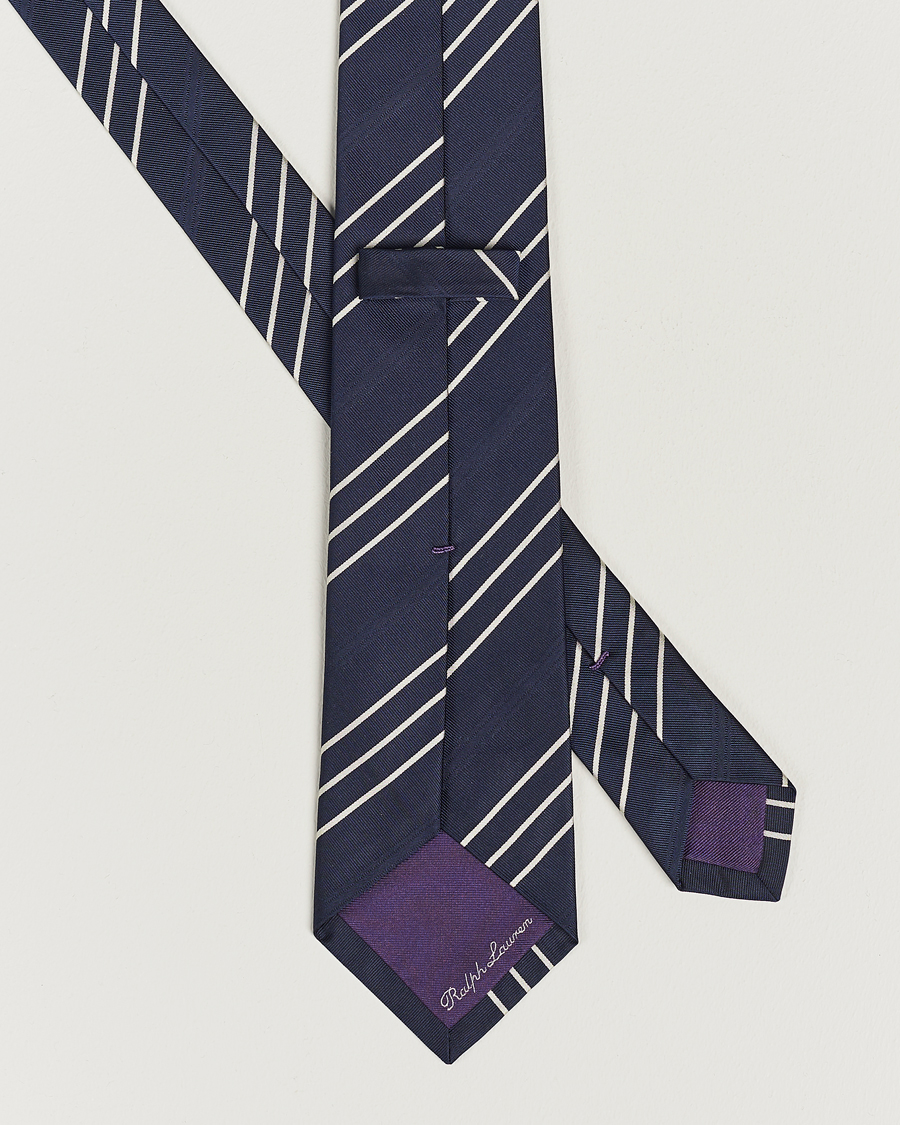Hombres |  | Ralph Lauren Purple Label | Triple Stripe Silk Tie Navy