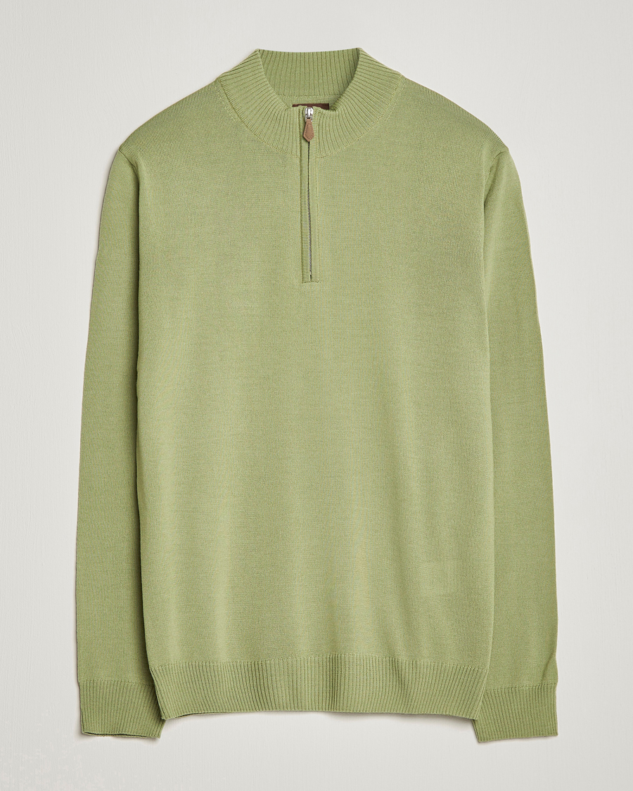 Hombres | Jerséis y prendas de punto | Stenströms | Merino Wool Half Zip Light Green