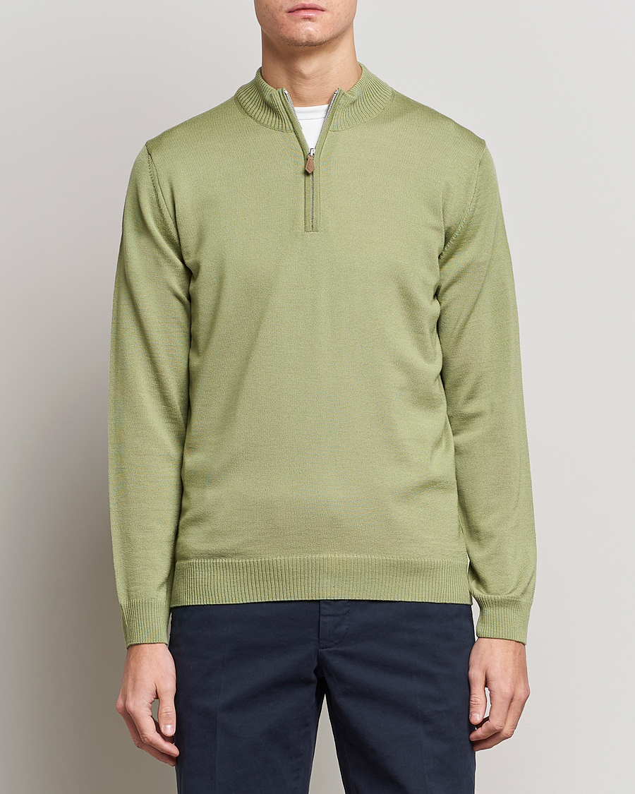 Hombres | Jerséis y prendas de punto | Stenströms | Merino Wool Half Zip Light Green