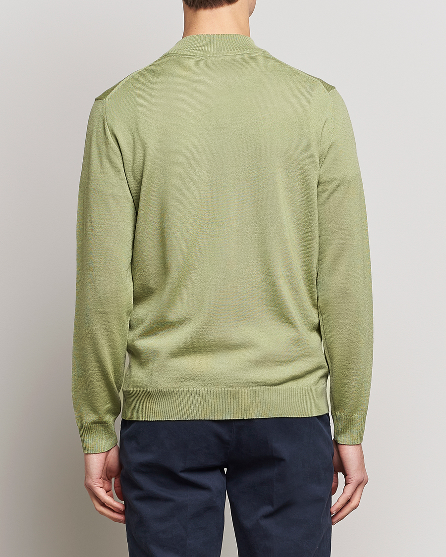 Hombres | Jerséis y prendas de punto | Stenströms | Merino Wool Half Zip Light Green