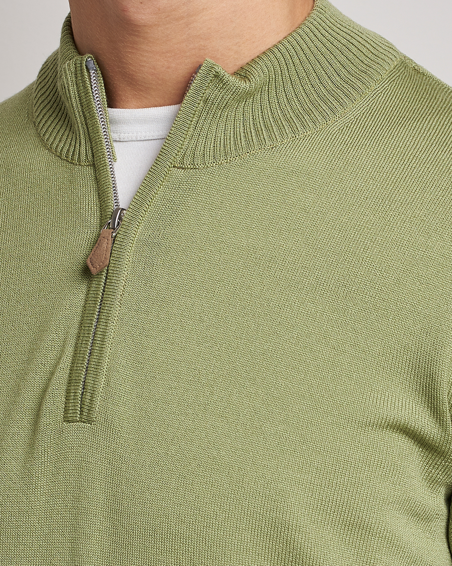 Hombres | Jerséis y prendas de punto | Stenströms | Merino Wool Half Zip Light Green