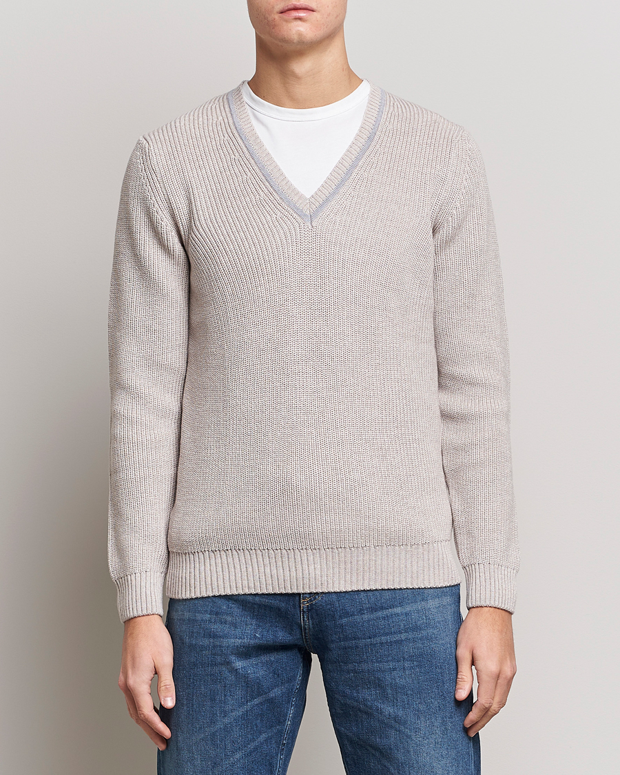 Hombres | Jerséis y prendas de punto | Stenströms | Merino Heavy Knitted V-Neck Beige