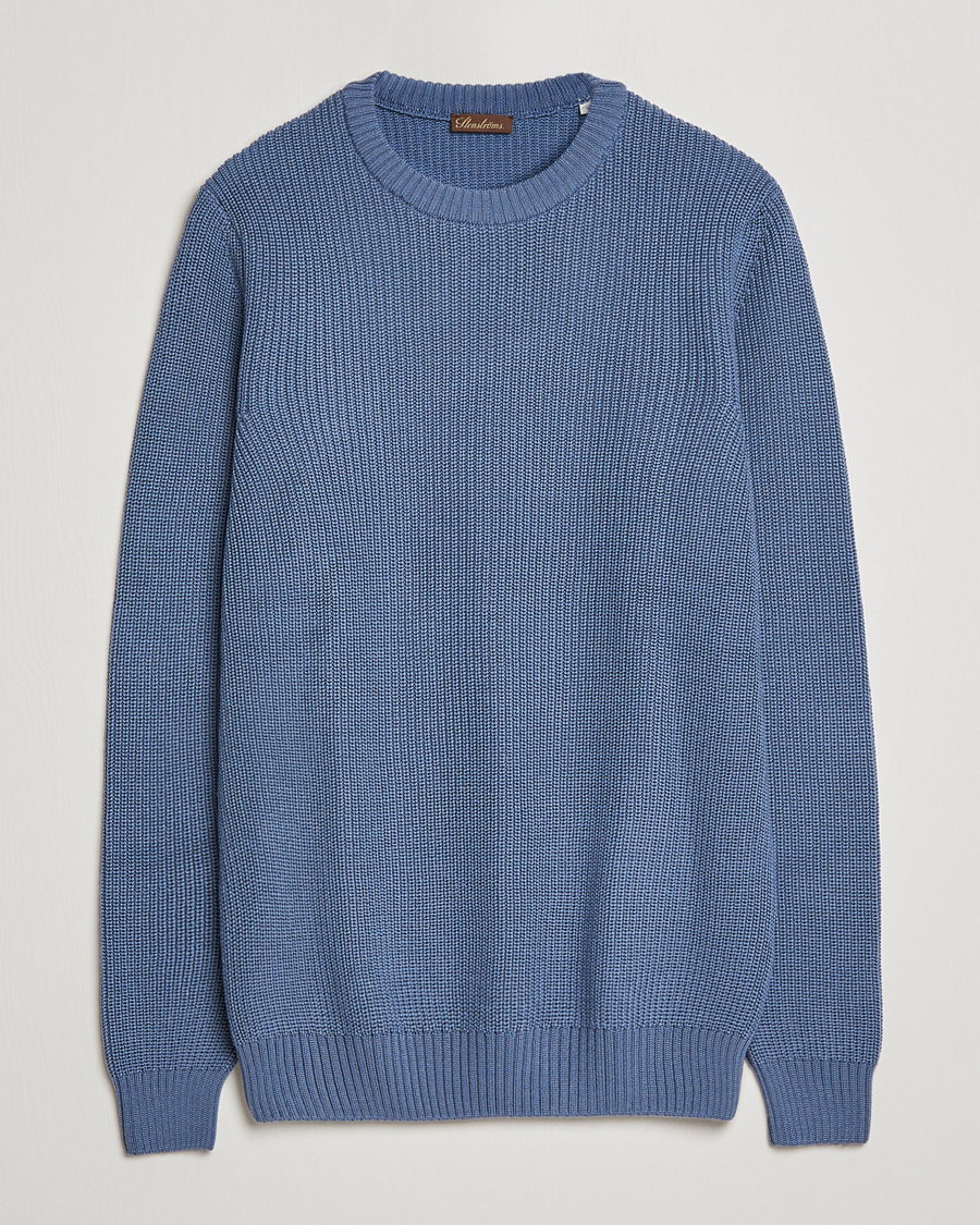 Hombres | Jerséis y prendas de punto | Stenströms | Merino Heavy Knitted Crew Neck Petrol Blue