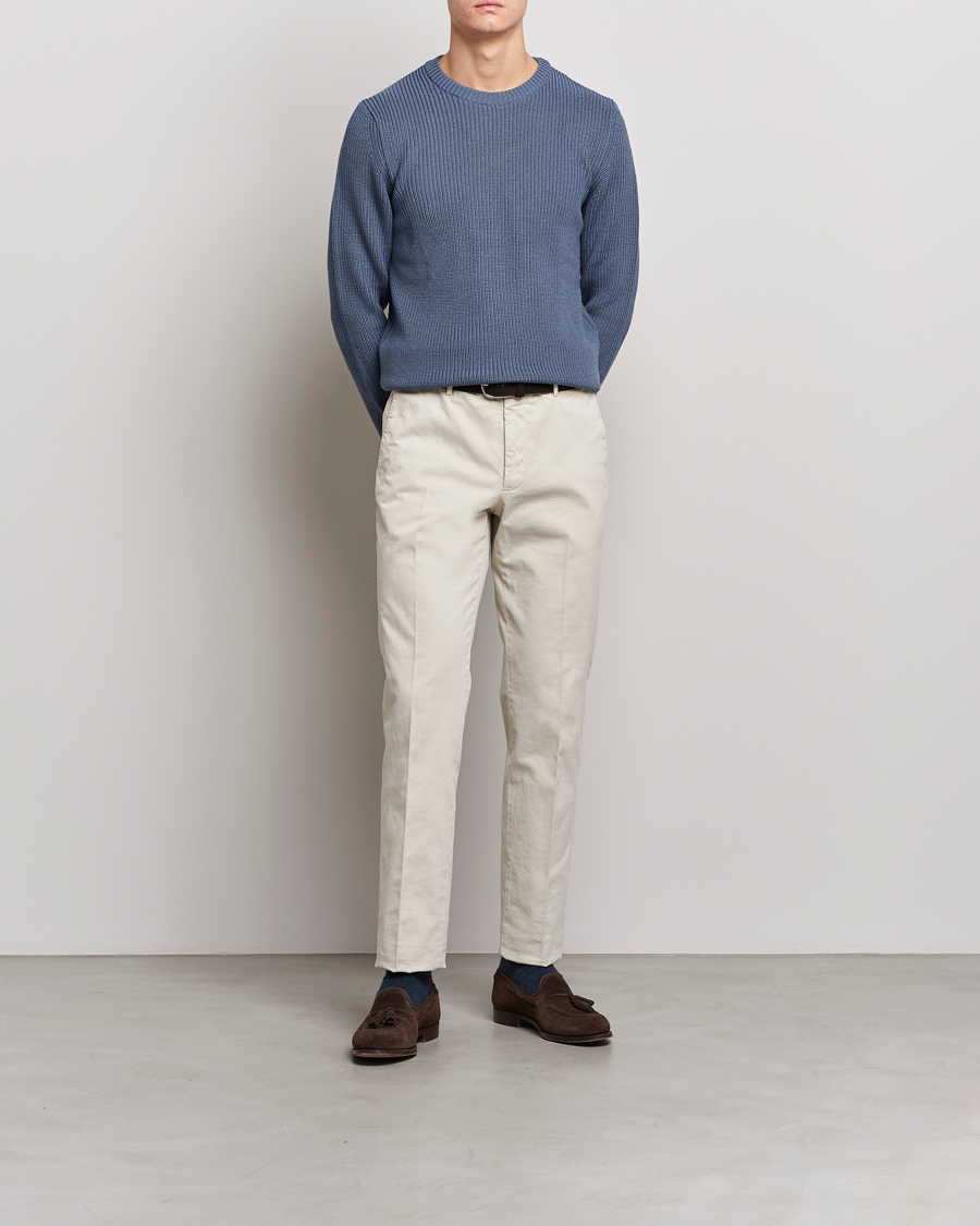 Hombres | Jerséis y prendas de punto | Stenströms | Merino Heavy Knitted Crew Neck Petrol Blue