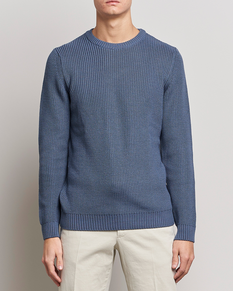 Hombres | Jerséis y prendas de punto | Stenströms | Merino Heavy Knitted Crew Neck Petrol Blue