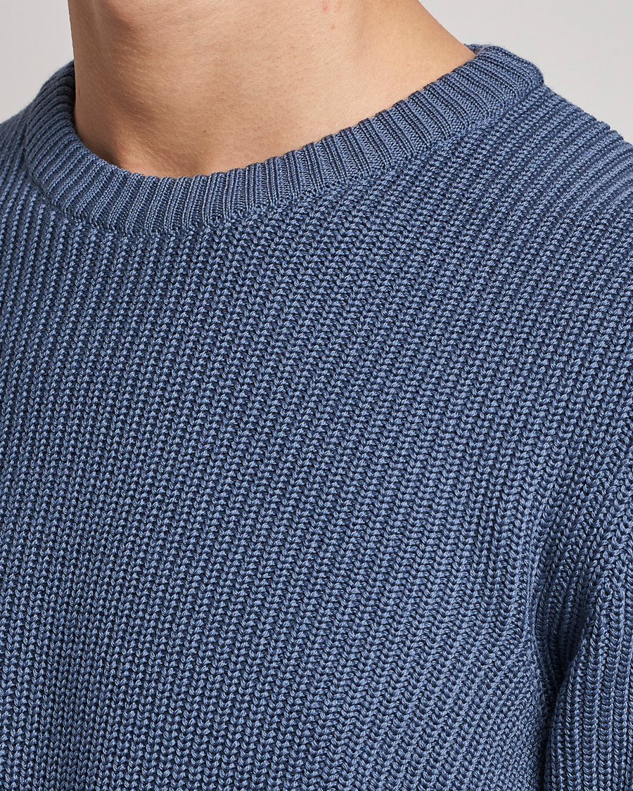 Hombres | Jerséis y prendas de punto | Stenströms | Merino Heavy Knitted Crew Neck Petrol Blue