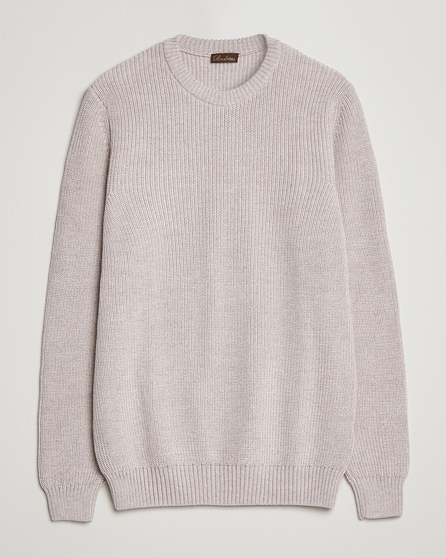 Hombres | Jerséis y prendas de punto | Stenströms | Merino Heavy Knitted Crew Neck Beige