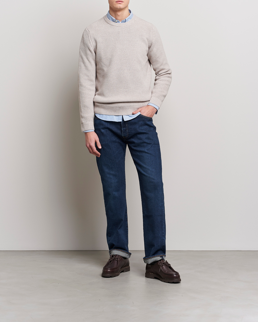 Hombres | Jerséis y prendas de punto | Stenströms | Merino Heavy Knitted Crew Neck Beige