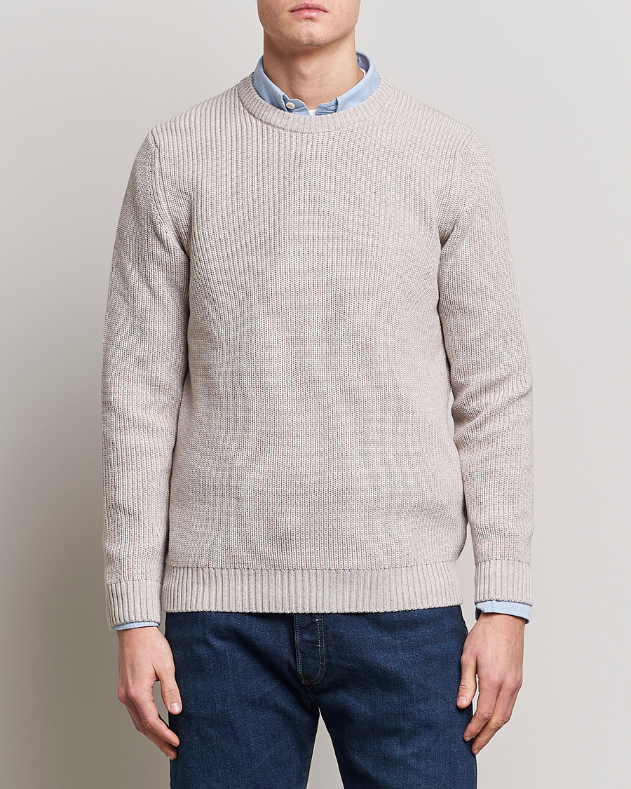 Hombres | Jerséis y prendas de punto | Stenströms | Merino Heavy Knitted Crew Neck Beige