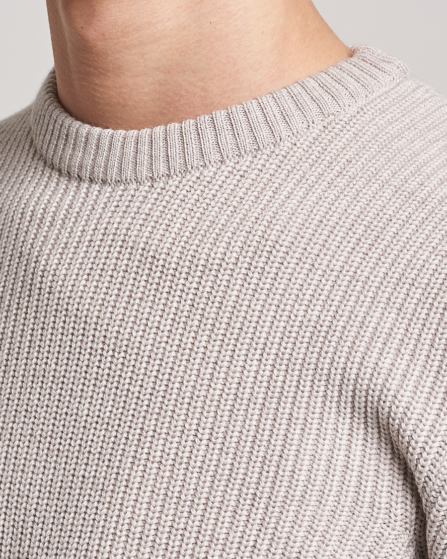 Hombres | Jerséis y prendas de punto | Stenströms | Merino Heavy Knitted Crew Neck Beige