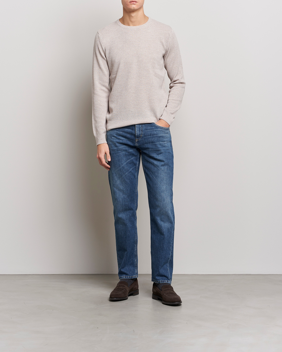 Hombres | Jerséis y prendas de punto | Stenströms | Textured Merino Crew Neck Beige