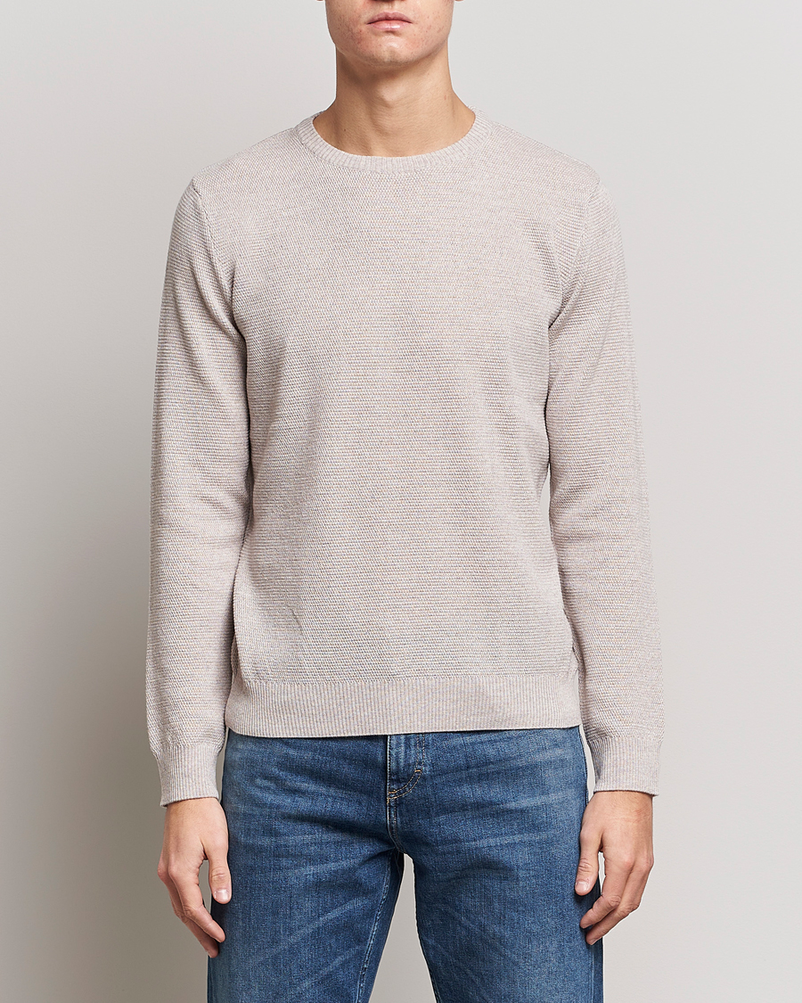 Hombres | Jerséis y prendas de punto | Stenströms | Textured Merino Crew Neck Beige