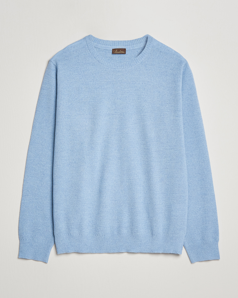 Hombres | Jerséis y prendas de punto | Stenströms | Textured Merino Crew Neck Light Blue