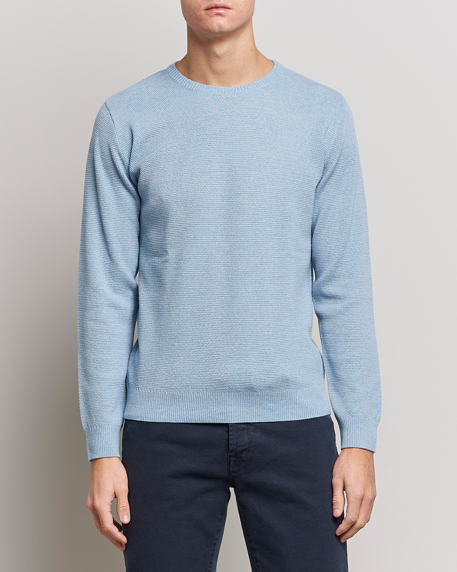 Hombres | Jerséis y prendas de punto | Stenströms | Textured Merino Crew Neck Light Blue