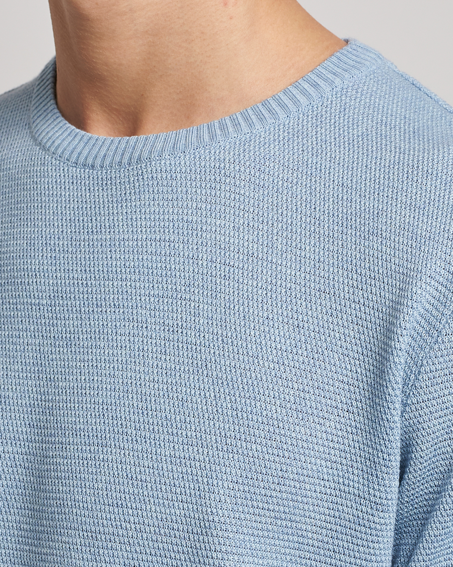 Hombres | Jerséis y prendas de punto | Stenströms | Textured Merino Crew Neck Light Blue