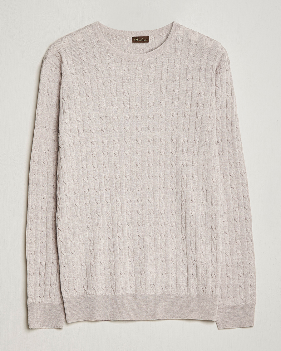 Hombres | Jerséis y prendas de punto | Stenströms | Merino Cable Crew Neck Beige