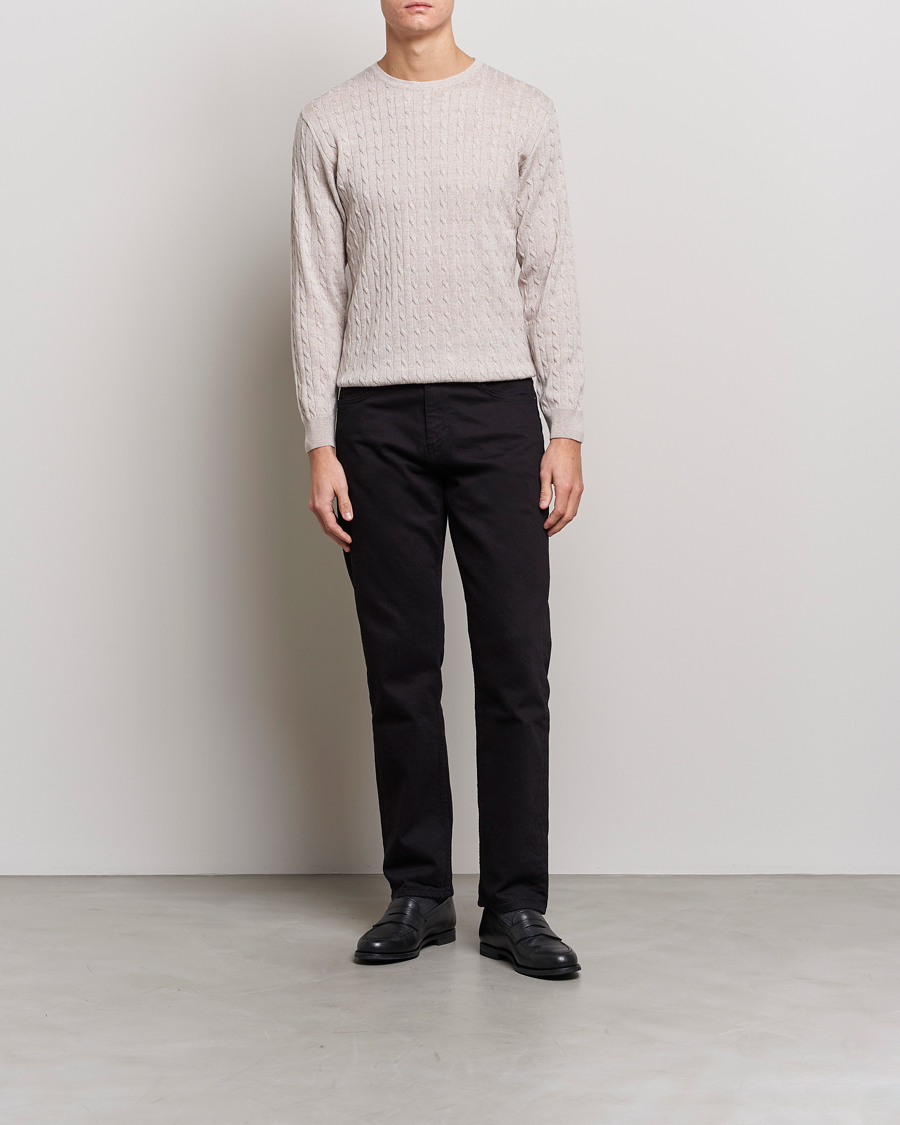 Hombres | Jerséis y prendas de punto | Stenströms | Merino Cable Crew Neck Beige