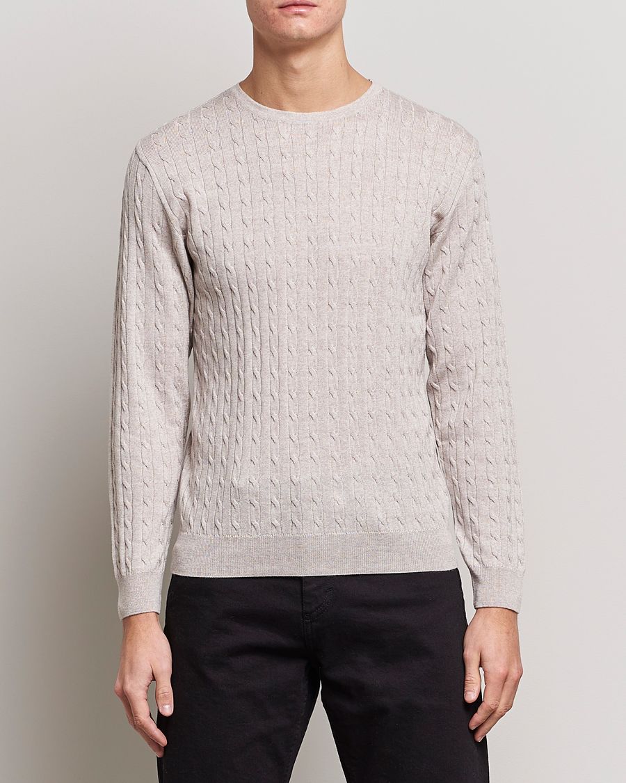 Hombres | Jerséis y prendas de punto | Stenströms | Merino Cable Crew Neck Beige