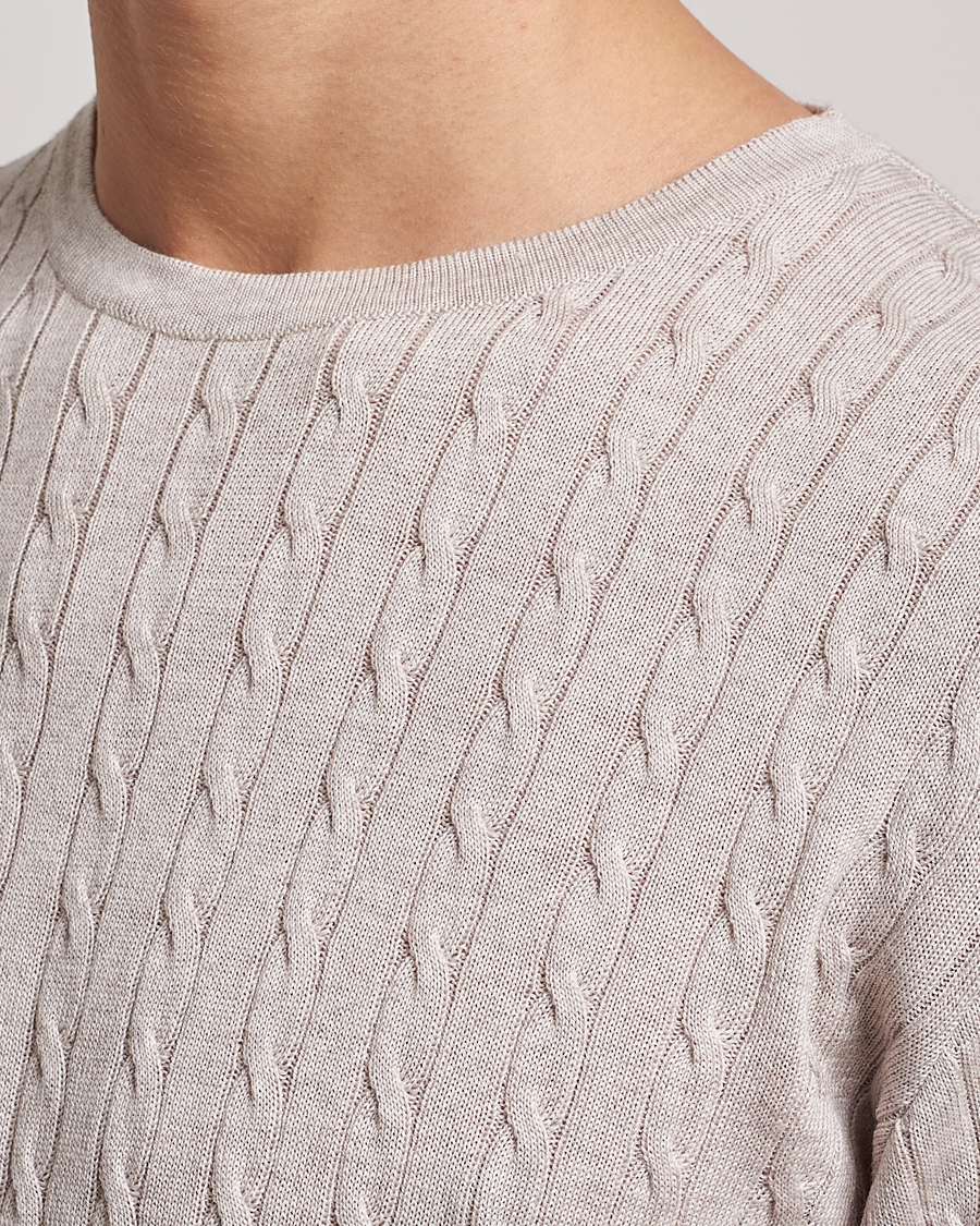 Hombres | Jerséis y prendas de punto | Stenströms | Merino Cable Crew Neck Beige