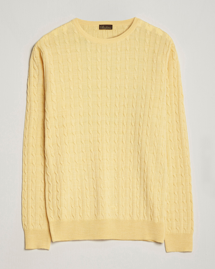 Hombres | Jerséis y prendas de punto | Stenströms | Merino Cable Crew Neck Yellow