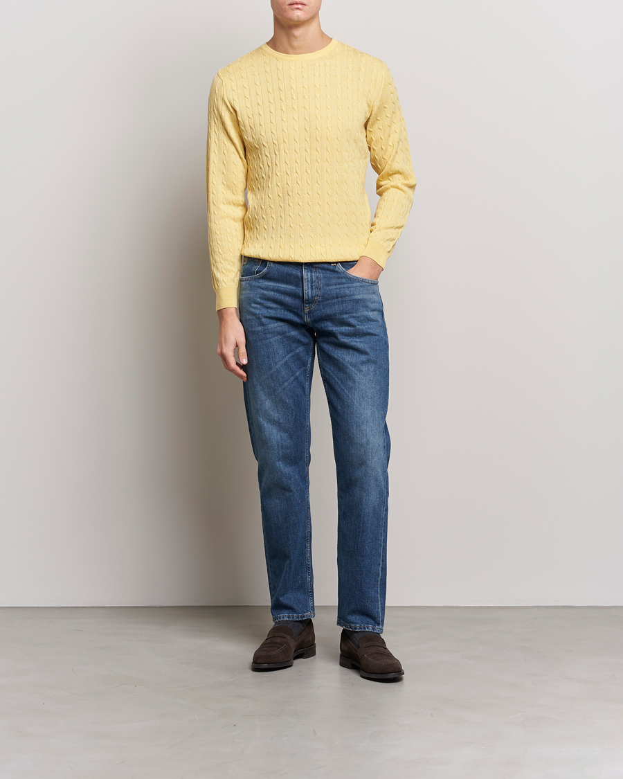 Hombres | Jerséis y prendas de punto | Stenströms | Merino Cable Crew Neck Yellow