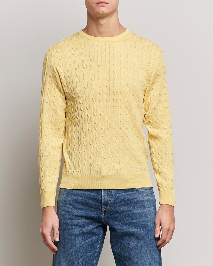 Hombres | Jerséis y prendas de punto | Stenströms | Merino Cable Crew Neck Yellow