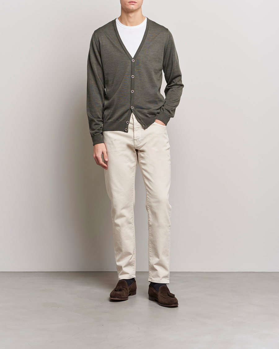 Hombres | Jerséis y prendas de punto | Stenströms | Merino Zegna Knitted Cardigan Dark Green