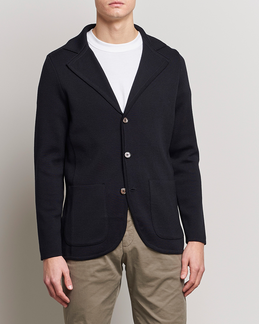 Hombres | Blazers | Stenströms | Milano Knitted Merino Blazer Navy