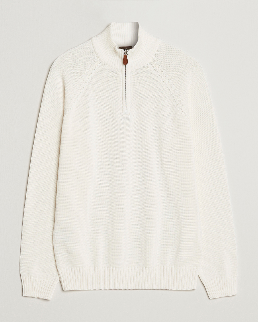 Hombres | Jerséis y prendas de punto | Stenströms | Knitted Cotton Half Zip White