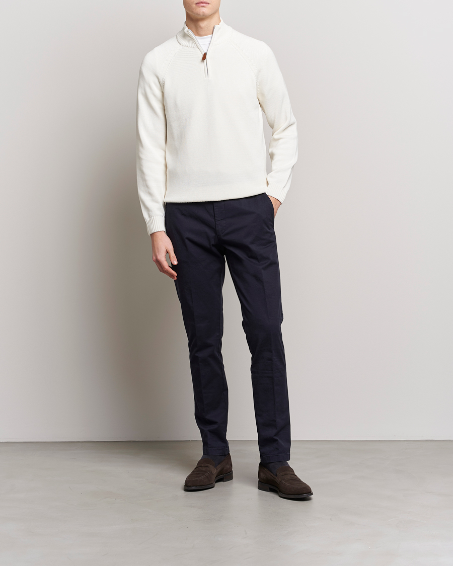 Hombres | Jerséis y prendas de punto | Stenströms | Knitted Cotton Half Zip White