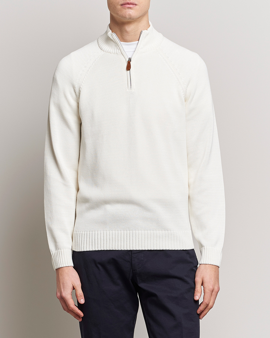 Hombres | Jerséis y prendas de punto | Stenströms | Knitted Cotton Half Zip White