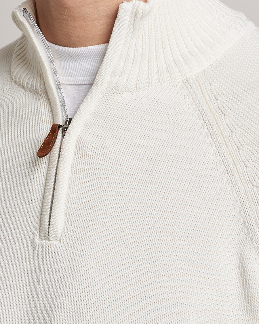 Hombres | Jerséis y prendas de punto | Stenströms | Knitted Cotton Half Zip White