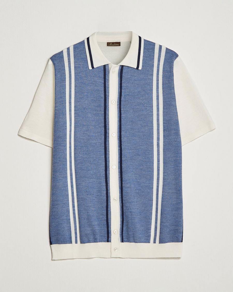 Hombres | Camisas | Stenströms | Ripley Merino Striped Polo Shirt Blue