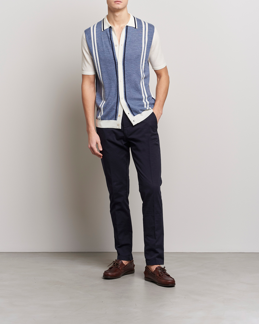 Hombres | Camisas | Stenströms | Ripley Merino Striped Polo Shirt Blue