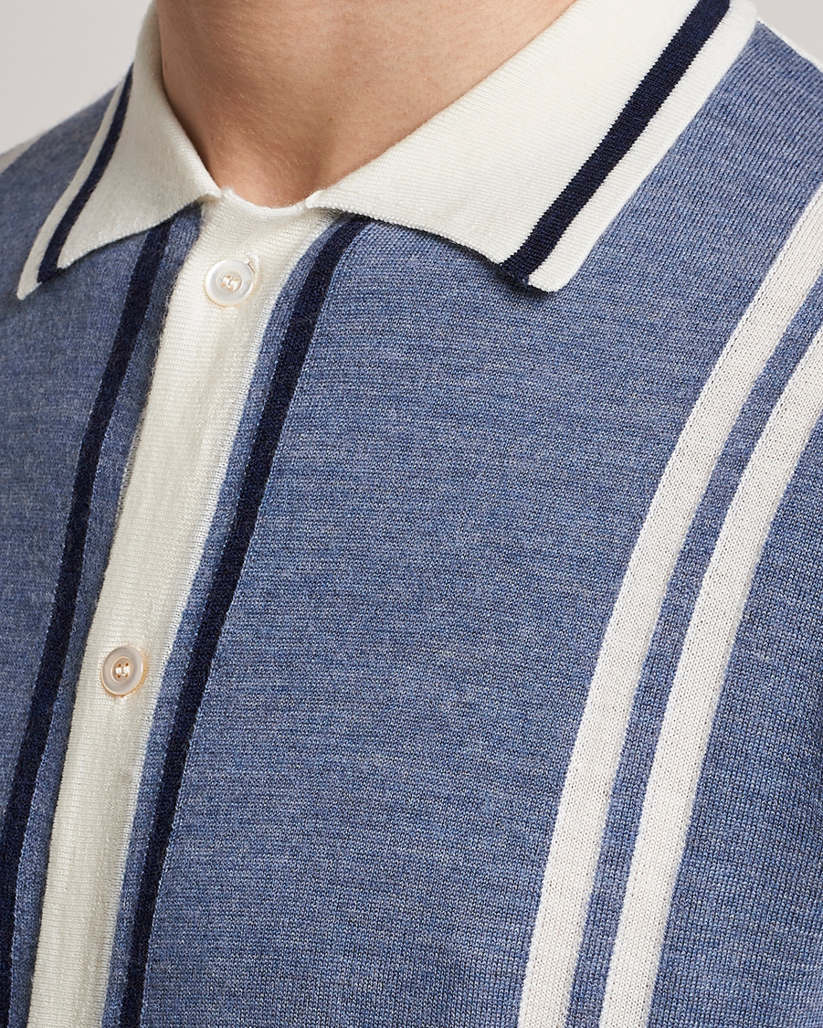 Hombres | Camisas | Stenströms | Ripley Merino Striped Polo Shirt Blue