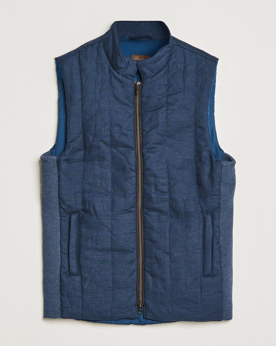 Hombres | Chalecos | Stenströms | Hybrid Linen/Merino Vest Blue