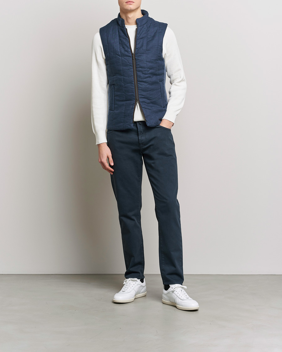 Hombres | Chalecos | Stenströms | Hybrid Linen/Merino Vest Blue