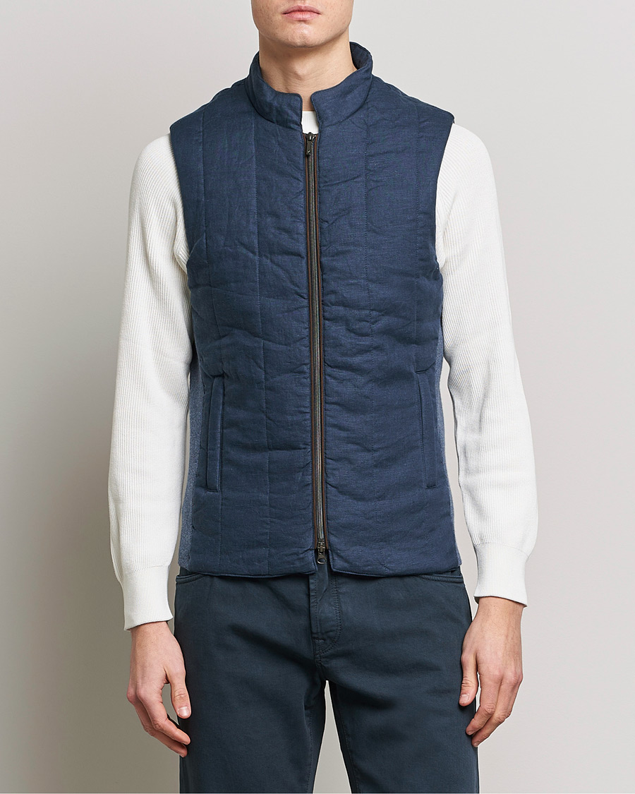 Hombres | Chalecos | Stenströms | Hybrid Linen/Merino Vest Blue