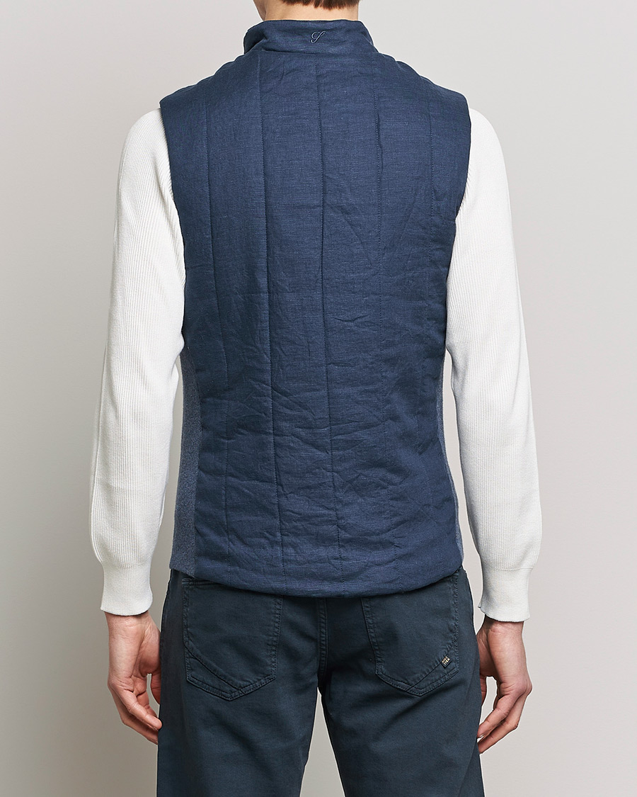 Hombres | Chalecos | Stenströms | Hybrid Linen/Merino Vest Blue
