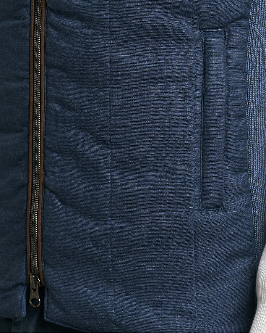 Hombres | Chalecos | Stenströms | Hybrid Linen/Merino Vest Blue