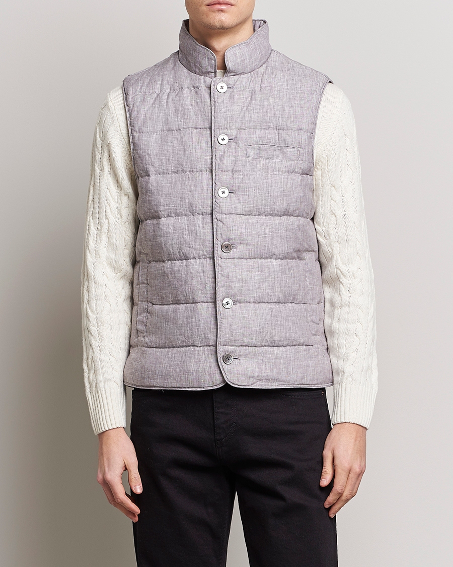 Hombres | Chalecos | Stenströms | Padded Linen Vest Grey