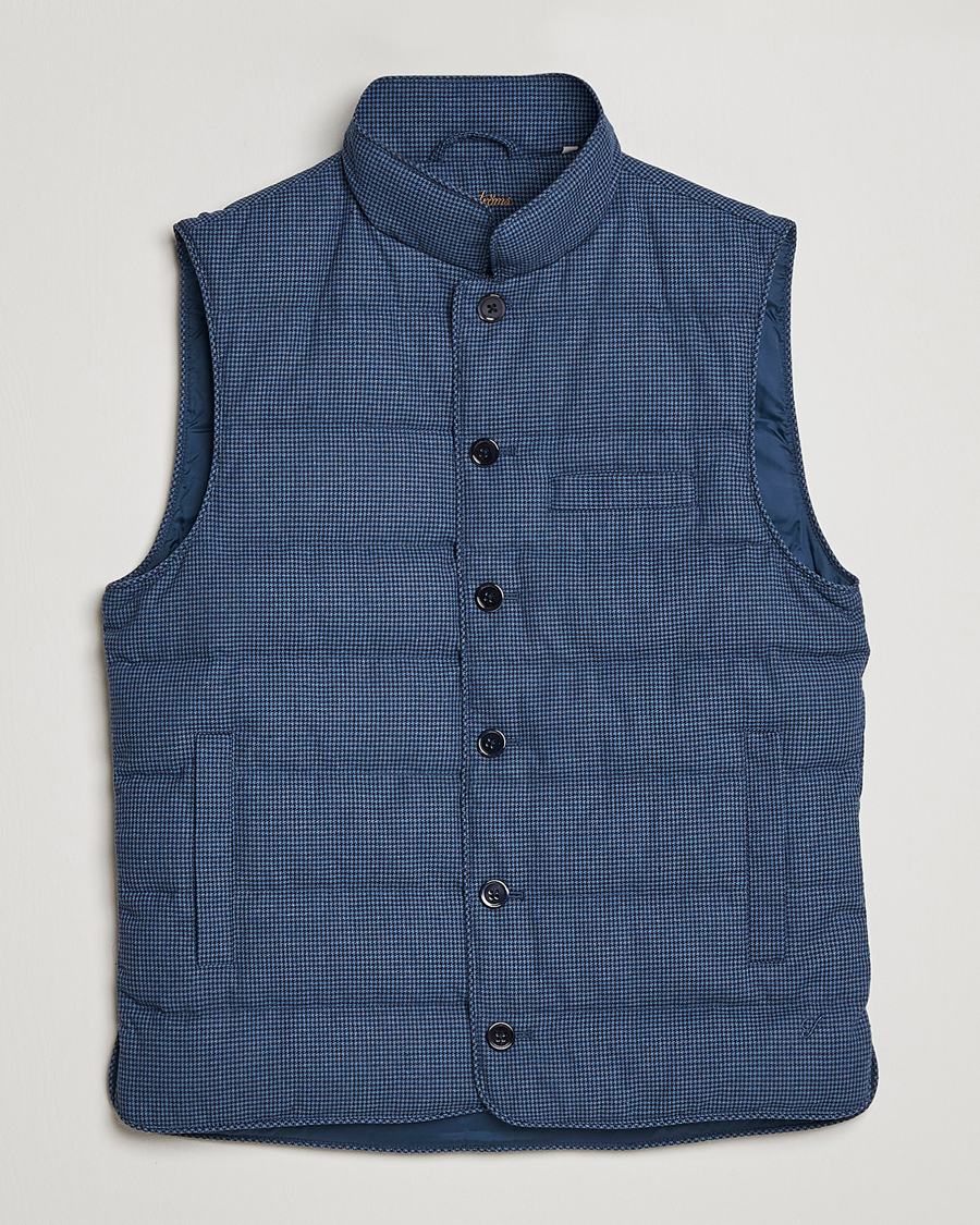 Hombres | Chalecos | Stenströms | Padded Houndstooth Linen Vest Blue