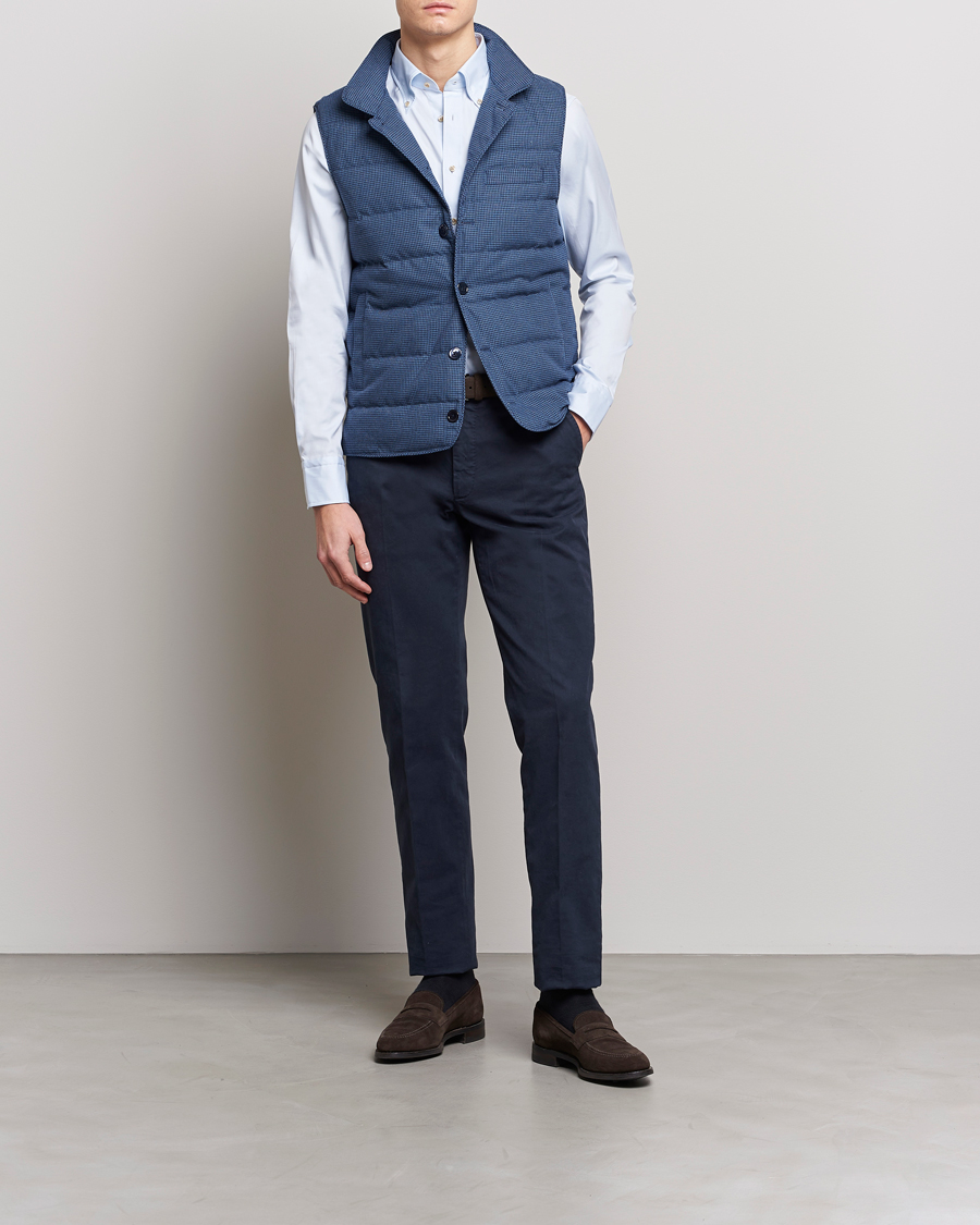 Hombres | Chalecos | Stenströms | Padded Houndstooth Linen Vest Blue