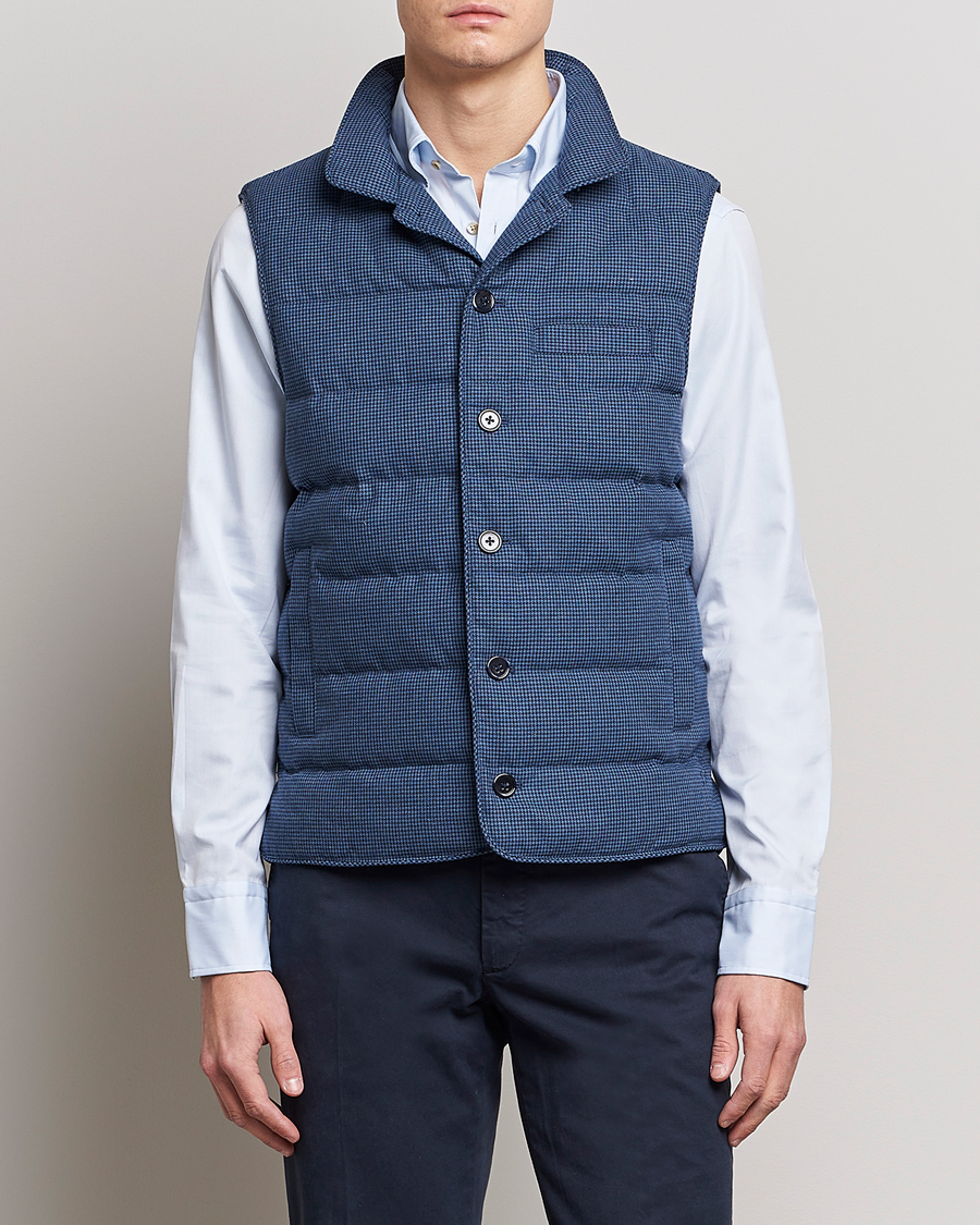 Hombres | Chalecos | Stenströms | Padded Houndstooth Linen Vest Blue
