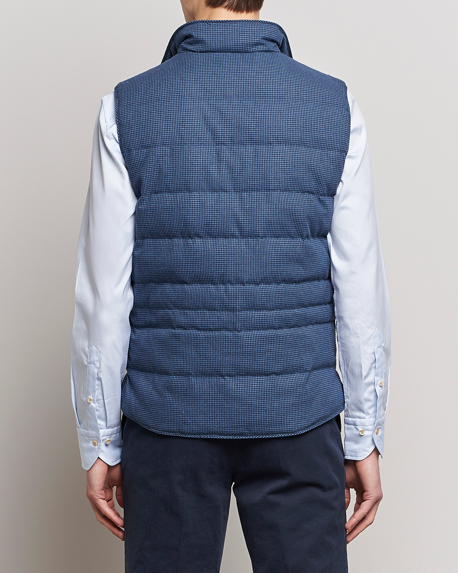 Hombres | Chalecos | Stenströms | Padded Houndstooth Linen Vest Blue