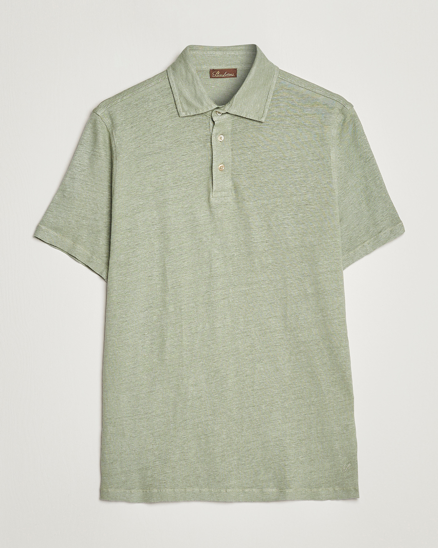 Hombres | Polos | Stenströms | Linen Polo Shirt Pistachio