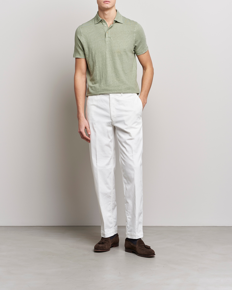 Hombres | Polos | Stenströms | Linen Polo Shirt Pistachio