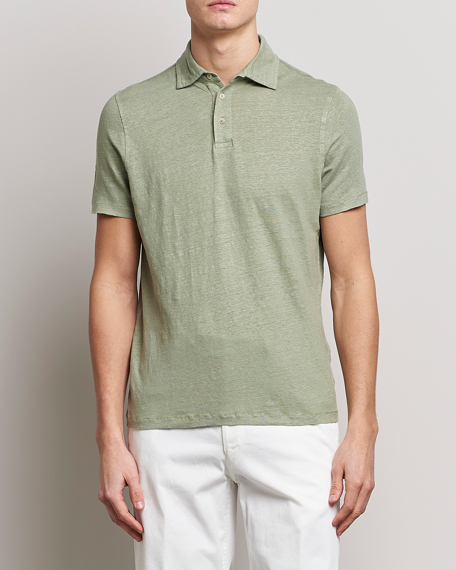 Hombres | Polos | Stenströms | Linen Polo Shirt Pistachio