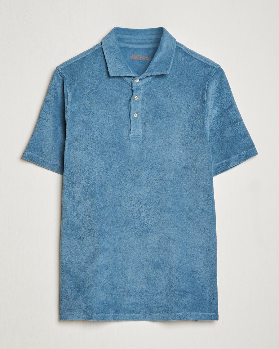 Hombres | Polos | Stenströms | Terry Cotton Poloshirt Petrol Blue
