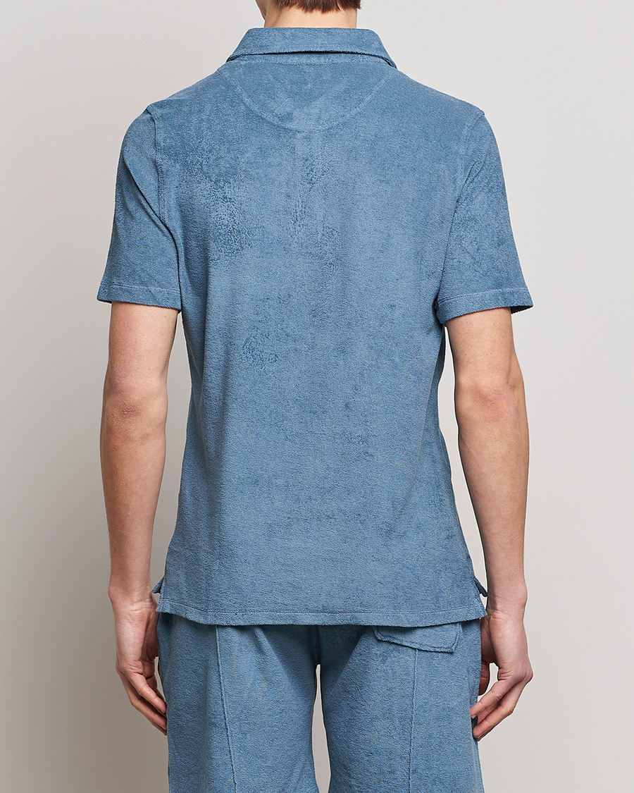 Hombres | Polos | Stenströms | Terry Cotton Poloshirt Petrol Blue